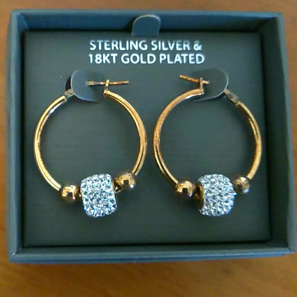 Pave Row Gold Plated Sterling Silver Hoop Earings